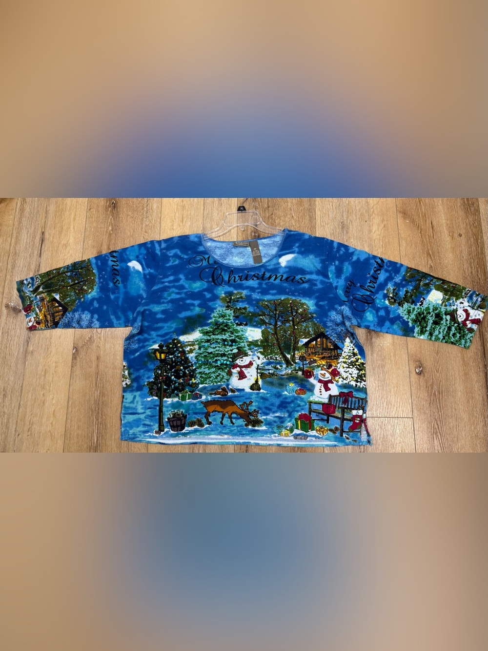 Jane Ashley Women’s 3X Plus 100% Cotton Shirt Christmas Bedazzled Winter Scene